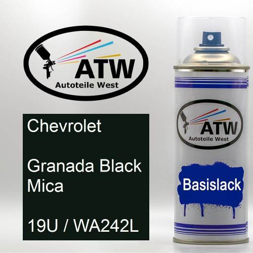 Chevrolet, Granada Black Mica, 19U / WA242L: 400ml Sprühdose, von ATW Autoteile West.